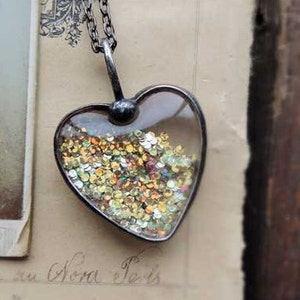 Glitter Heart Necklace, Heart Sparkling Glitter Necklace, Mermaid Jewelry, Sparkly Necklace, Sparkle, Heart Necklace, Glitter Necklace
