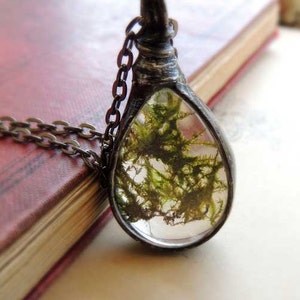 Real moss necklace, pressed moss necklace, pressed flower frame jewelry, woodland jewelry, Cottagecore image 1