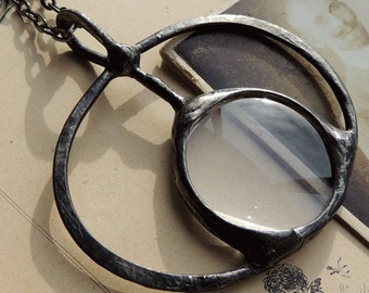 loupe necklace, loupe pendant, gift for mom, magnifier pendant, magnifier necklace