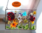 pressed flowers, pressed flower frame, framed dried flowers, wall hanging, floating frame, office decor, fast shiping