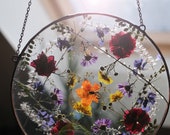 Mandala Pressed Flowers, Large Pressed Flower, Pressed Flower Art, Floating Frame, Dried Flowers, Wall decoration, Boho Glass Art, Floral