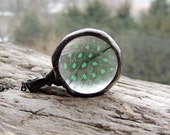 feather necklace, terrarium necklace, green feather, s day, boho