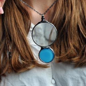 Blue Glass Magnifying Glass Necklace | Handmade Loupe Pendant | Optical Jewelry | Artisan Gift for Her