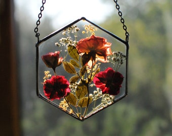 Stained Glass Frame, pressed flower frame, pressed plant frame, pressed flowers, framed dried flowers