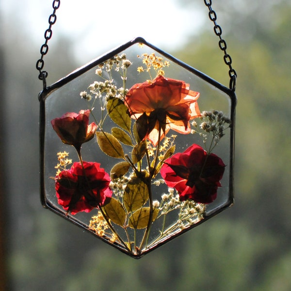 Stained Glass Frame, pressed flower frame, pressed plant frame, pressed flowers, framed dried flowers