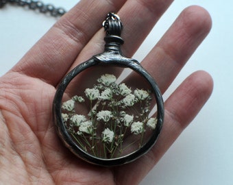 Baby's Breath Pendant, pregnancy after infertility or loss, pressed flower necklace, gift of hope, loss sympathy necklace, miscarriage gift
