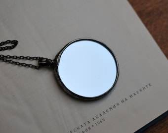 Handmade Stained Glass Mirror Pendant Necklace: Vintage Style Jewelry