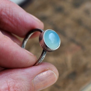 stacking ring, US 8.0 size, aqua agate ring, blue stone, birthstone ring, gemstone ring, silver ring, Sterling silver, Stackable ring image 2