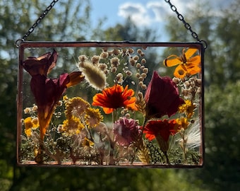 Framed Pressed Flower Wall Hanging: Botanical Office Decor