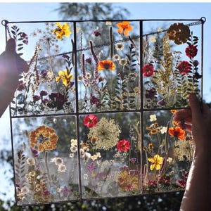Pressed Flower Stained Glass Wall Art: Botanical Decor, Set of 6