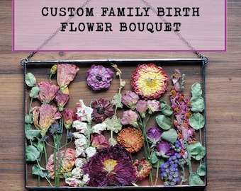 Custom Birth Month Flower Stained Glass Decor: Pressed Flower Arrangement