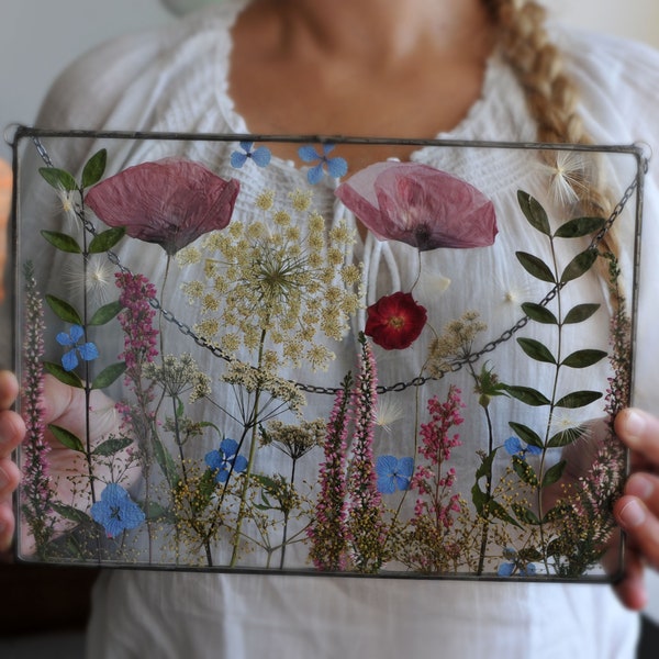 cadeau pour la nouvelle maison, A4 8,27 x 11,69, Fleurs pressées, fleur séchée, MARIAELA, cadre végétal pressé, véritable art botanique, anniversaire de mariage