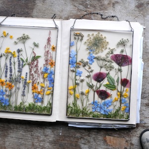 Dried Flower Stained Glass Decor Set: Botanical Wall Art