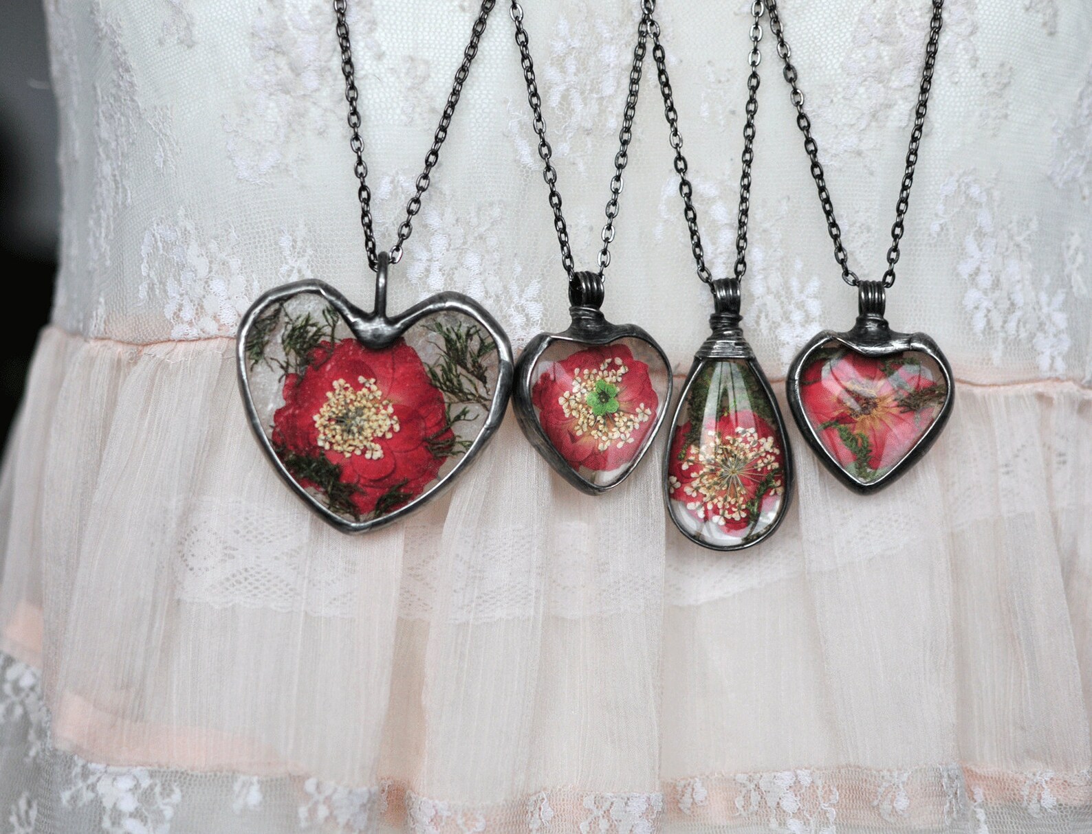 Pressed Flower Necklace Real Rose Pendant Dried Flower Etsy