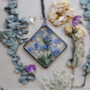 Pressed Flowers, Home Decor, Forget Me Not Gift, Glass Hangings, Memorial Gift, Pressed Flower Forget Me Not Frame, Forget Me Nots