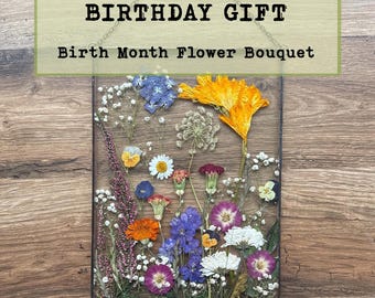 Custom Family Birth Flower Bouquet – Pressed Flower Frame – Personalised Gift for Mum, Grandma, Mother's Day