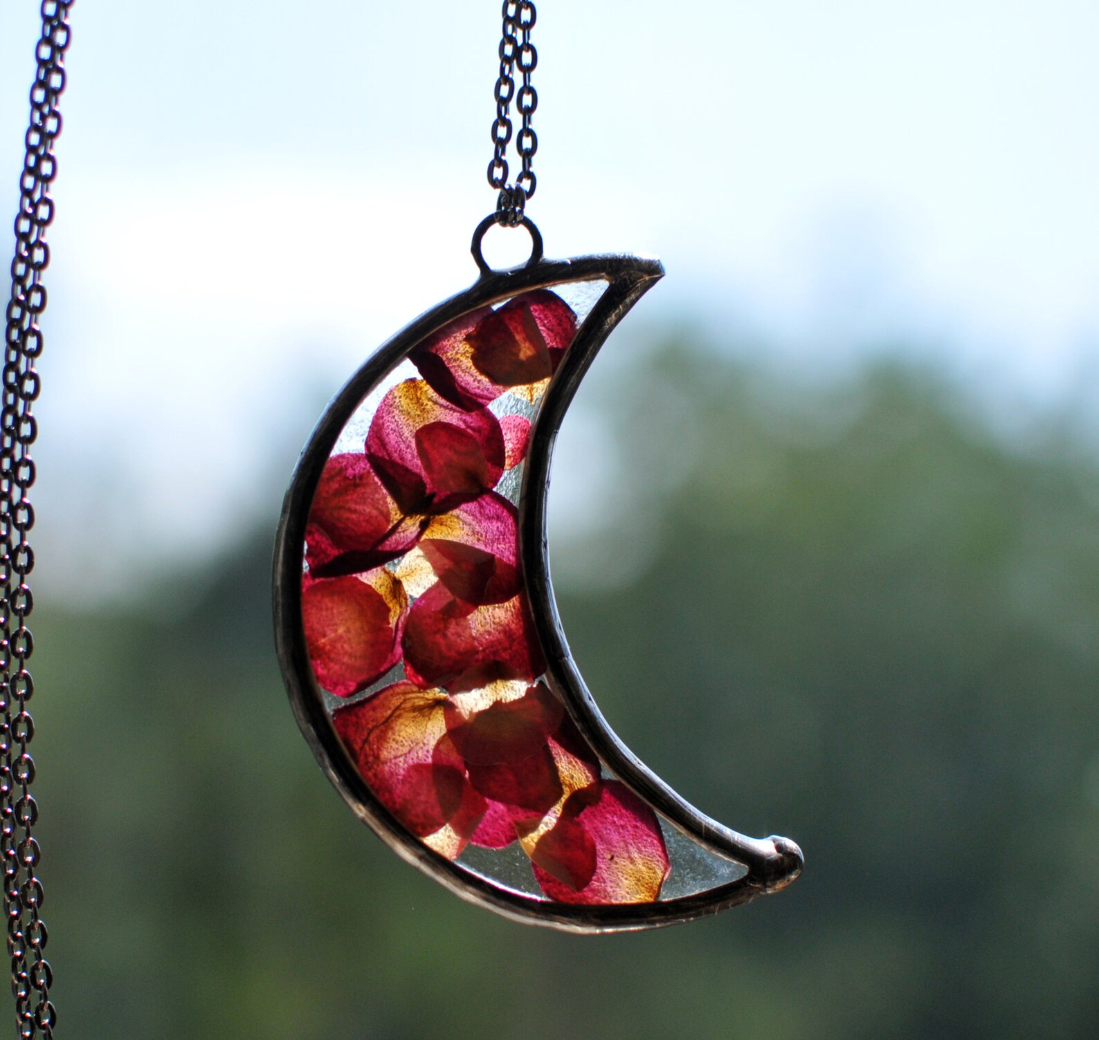 Pressed Flower Stained Glass Pressed Flowers Crescent Moon Etsy