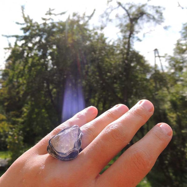 Raw ring, rustic ring, Natural Crystal Ring, crystal, quartz, Adjustable Ring, Cocktail Ring, Statement Ring,  ring by MARIAELA