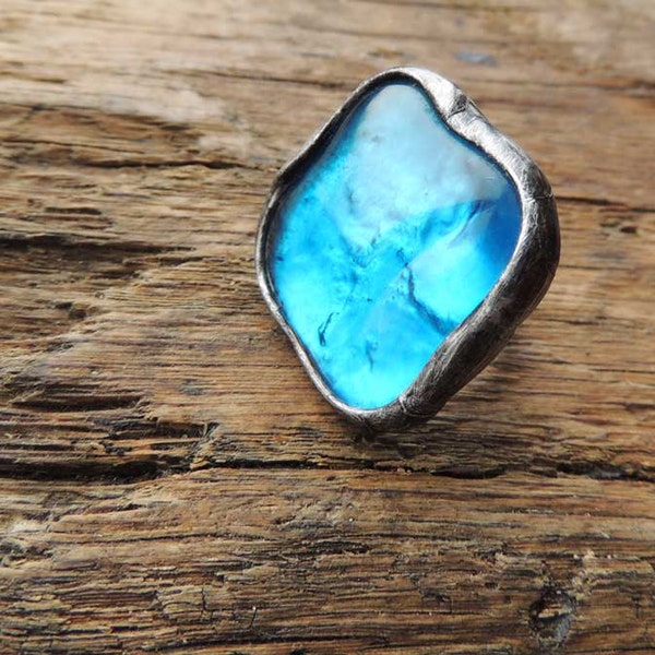 turquoise, turquoise glass, unique ring, STATEMENT ring, Cocktail ring, Adjustable Ring,  ring by MARIAELA