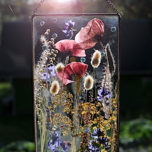 real flowers, real poppy, Pressed Flowers, Large Pressed, dried flower bouquet, dried flowers, stained glass, MARIAELA