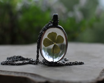 Four Leaf Clover, 4 leaf Clover, Shamrock Pendant, Pressed Flower Necklace, Good Luck Necklace, Good Luck Charm, Clover Necklace