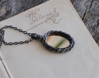 Stained Glass Mirror Necklace: Handmade Vintage Fairycore Pendant