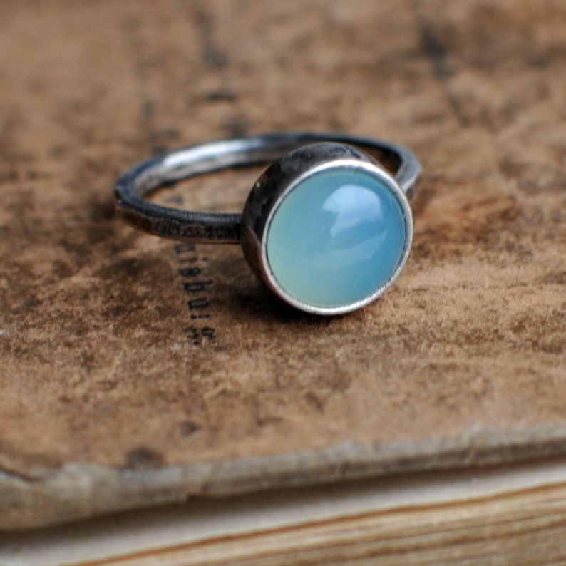 stacking ring, US 8.0 size, aqua agate ring, blue stone, birthstone ring, gemstone ring, silver ring, Sterling silver, Stackable ring image 1