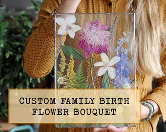 CUSTOM Geburtsblumendekor, Geburtsblumenarrangement, große gepresste Blume, Geburtstagsgeschenk, Geburtsmonatsblumen, personalisiertes Dekor