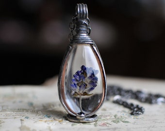 geperste bloem, lavendel liefhebber, drop terrarium, drop ketting, echte lavendel, terrarium ketting, terrarium kettingen