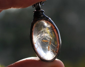 Collier de souhaits, collier de terrarium, faire un vœu, cadeau pour elle, petit collier de pissenlit, pendentif de pissenlit, collier de terrarium