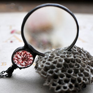 Loupe Necklace, Magnifying Glass, Glass Necklace, Magnifying Necklace, Real Flower Necklace, Terrarium Jewelry, magnifier necklace