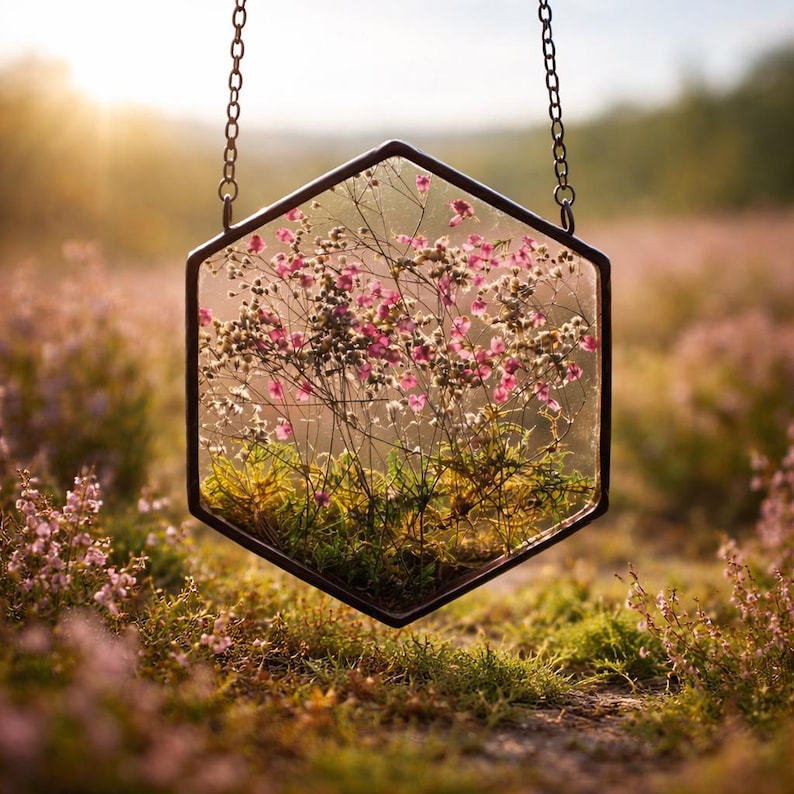 Pressed Flower Stained Glass Decor: Air Plant Terrarium image 1
