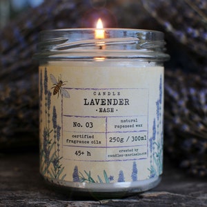 lavender candle, essential oil candle, lavender essential oil, aromatherapy candle, relaxing candle, sleep candle, handmade candle