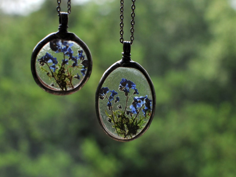 Forget me not, Terrarium Necklace, Flower Necklace, Floral Jewelry, Terrarium necklace, real flower necklace, pressed flowers image 6