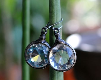 Lovely diamond earrings, glass diamond earrings, terarium jewelry, handmade, crefted earrings MARIAELA, free shipping