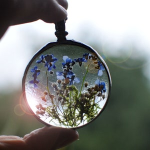 Pressed Flower, Forget Me Not, Forget me necklace, forget-me-not flower, Flowers Necklace, moss necklace, baby breath pendant