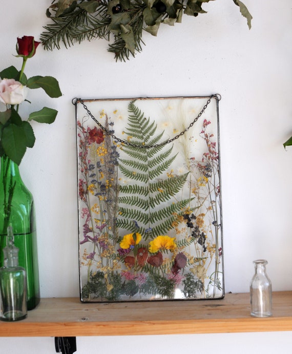 Framed Flowers, Dried Flower Frame, Stained Glass, Floating, Wall Hanging,  Window Hangings, Pressed Flower Frame, Housewarming Gift 