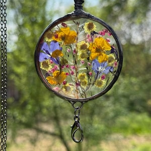 Ketting ID-badgehouder, sleutelkoord, sleutelkoord naambadge, ketting geperste bloem, sleutelkoord bloemen, badgehouder, MARIAELA