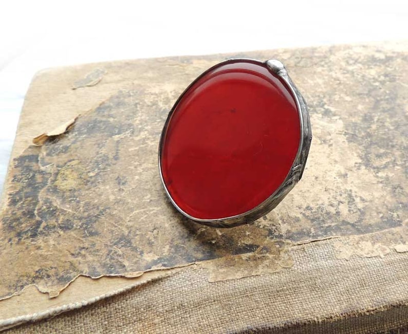 Statement Red Ring Red Big Ring Stained Glass Ring Artisian Etsy