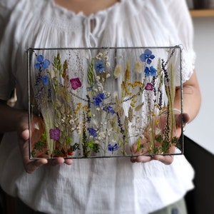 Real dried flowers, dried flower, flower hanging, Hanging Glass decor, Botanical Art, Large Pressed Flower Frame, Pressed flower art image 2