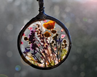 Joyería de flores, Collar de flores prensadas, Joyería de terrario, MARIAELA, Collar botánico, Joyería de vidrieras, flores prensadas