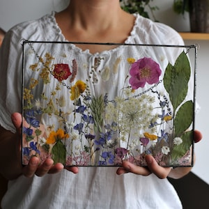Large Pressed Flower Frame, Pressed flower art, Real dried flowers, dried flower, flower hanging, Hanging Glass decor, Botanical Art
