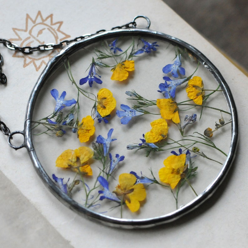 MARIAELA glass floating frame pressed flower art buttercup ...