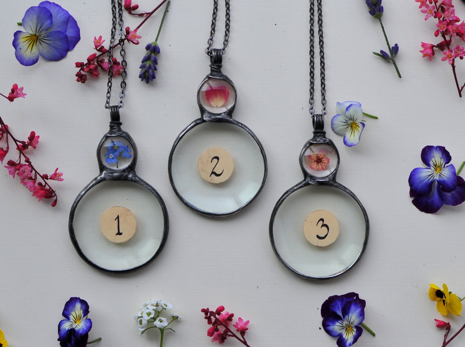 Collar Lupa 5X (2 Piezas): Lente De Cristal De 42mm, Cadena De 45cm, Ideal Para Lectura Y Detalles (oro/plata)