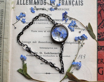 forget me nots bracelet, natural jewelry, real flower bracelet, dried flower bracelet, pressed flower bracelet, blue flower