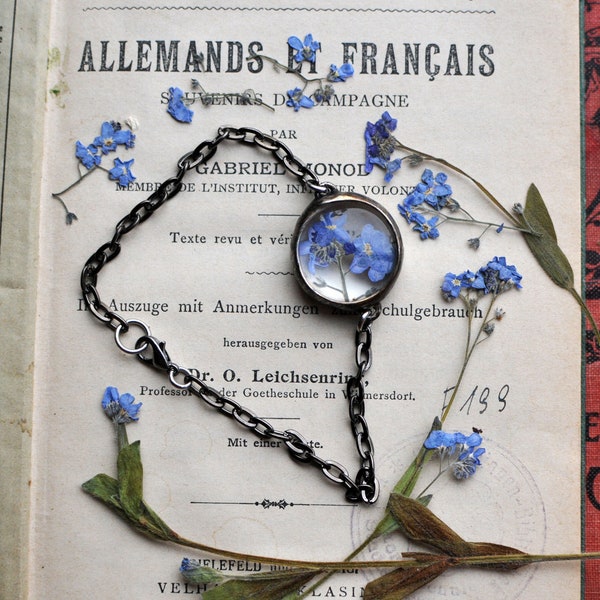 forget me nots bracelet, natural jewelry, real flower bracelet, dried flower bracelet, pressed flower bracelet, blue flower