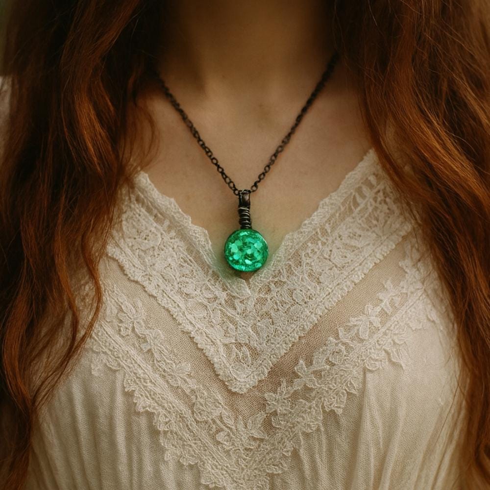 Luminous Glowing Pendant Necklace Glow in The Dark Necklace Jewelry Owl Moon Aqua Blue