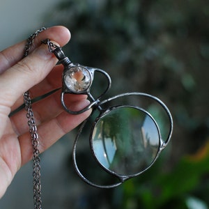 magnifying glass pendant, celestial necklace, glass diamond, retro pendant, recycled pendant, vintage pendant, loupe necklace, loupe pendant image 3