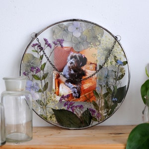Custom Pet Portrait in Pressed Flower Frame | Dog or Cat Memorial Gift | Pet Sympathy Keepsake | Personalized Photo Art | MARIAELA