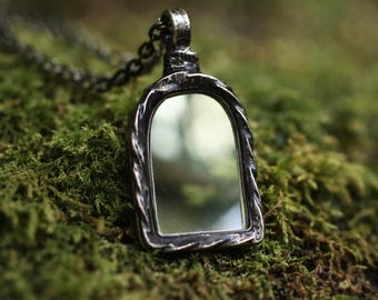 half arch Mirror Necklace, Mirror Pendant, Mirror Jewelry,  Looking Glass Jewelry, Small Mirror Pendant, Stained glass Necklace